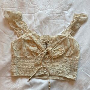 Z&L Europe Boho Cream & Gold Smocked Tank Top - M